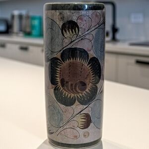 Mexican Tonala Folk Art Floral Ceramic Vase